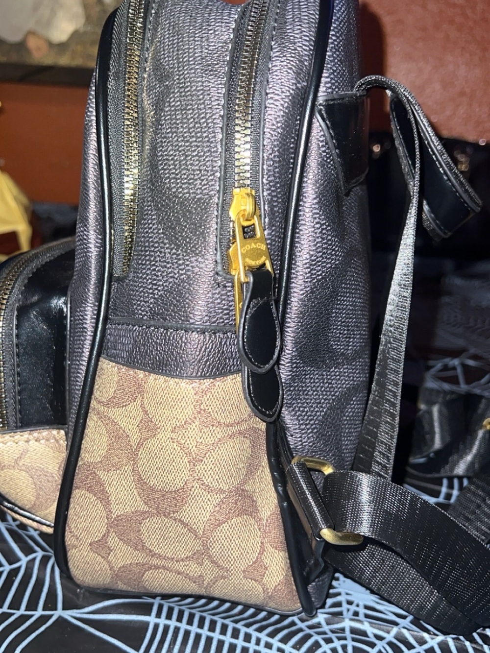 Coach Brown Signature Mini Backpack with Black Trim and Gold Hardware - Picture 7 of 9